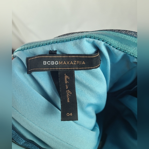 BCBG Winnie aquamarine watercolor Printed Shirred Bodycon Dress Size 4 - Picture 5 of 6